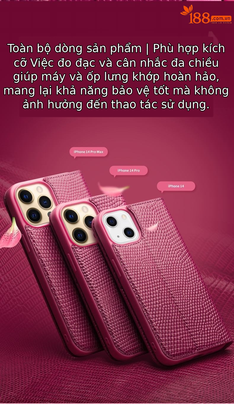 Ốp lưng iPhone 14 Pro Max da thật chống rơi, bảo vệ toàn diện — IPhone14 plus màu đỏ hồng cá sấu 6,7 inch chi tiết 11