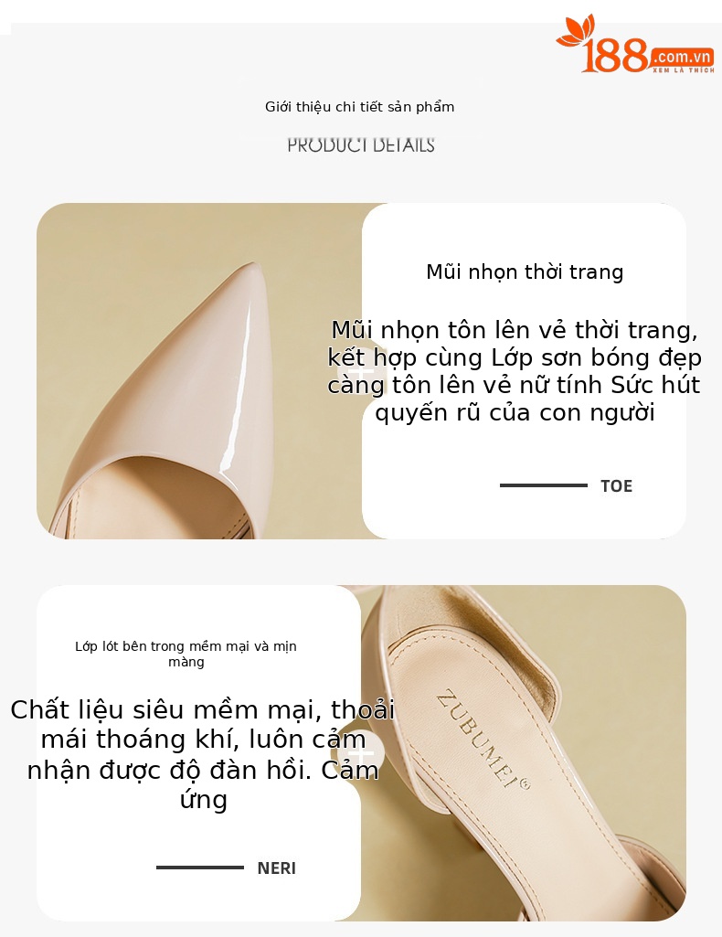 Giày cao gót mũi nhọn gót nhọn 12 cm, dáng sandal hở gót, đế chống thấm nước — Màu nude-12cm chi tiết 2