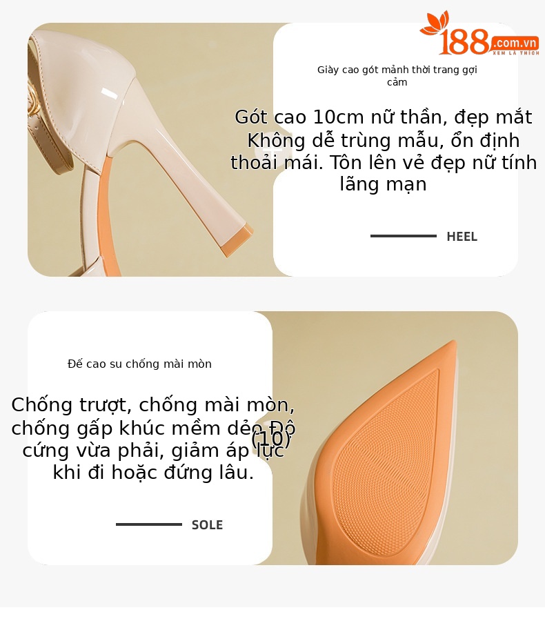 Giày cao gót mũi nhọn gót nhọn 12 cm, dáng sandal hở gót, đế chống thấm nước — Màu nude-12cm chi tiết 3