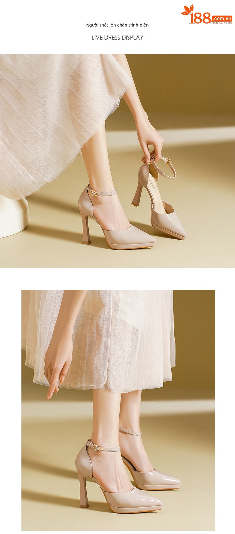 Giày cao gót mũi nhọn gót nhọn 12 cm, dáng sandal hở gót, đế chống thấm nước — Màu nude-12cm chi tiết 4