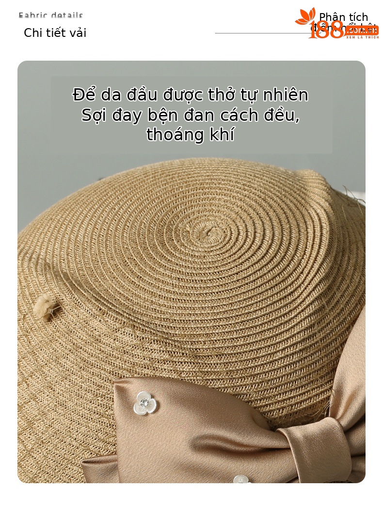 Mũ cói nữ trang trí nơ thanh lịch, thoáng khí, thoải mái, thích hợp dạo phố du lịch — Màu be chi tiết 3