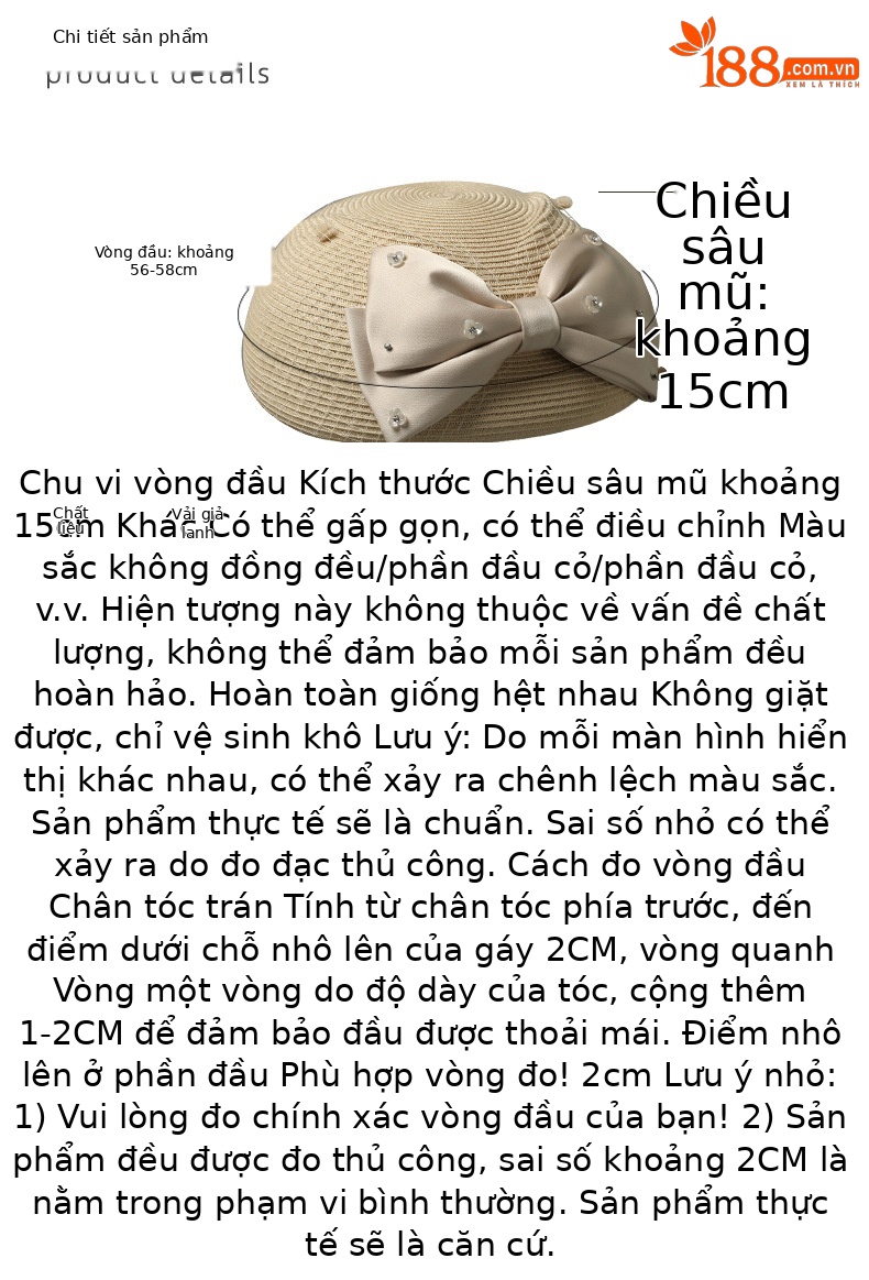Mũ cói nữ trang trí nơ thanh lịch, thoáng khí, thoải mái, thích hợp dạo phố du lịch — Màu be chi tiết 5