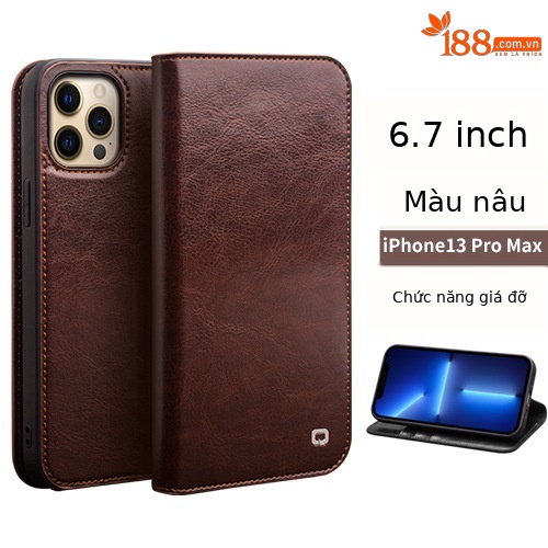 Ốp lưng da thật iPhone 13 Pro Max / 13 mini nắp gập bảo vệ toàn diện — IPhone13 pro max màu nâu cổ điển 6,7 inch, IPhone13 pro max màu đen cổ điển 6,7 inch, Màu nâu cổ điển iPhone13/pro 6,1 inch, IPhone13 6,1 inch/pro màu đen cổ điển