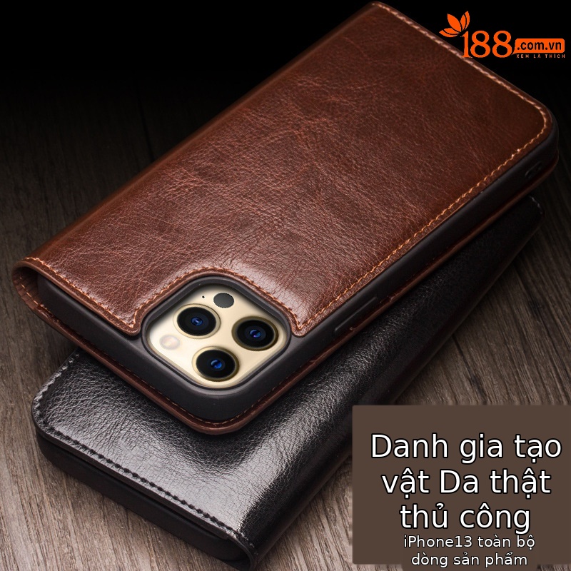 Ốp lưng da thật iPhone 13 Pro Max / 13 mini nắp gập bảo vệ toàn diện — IPhone13 pro max màu nâu cổ điển 6,7 inch, IPhone13 pro max màu đen cổ điển 6,7 inch, Màu nâu cổ điển iPhone13/pro 6,1 inch, IPhone13 6,1 inch/pro màu đen cổ điển