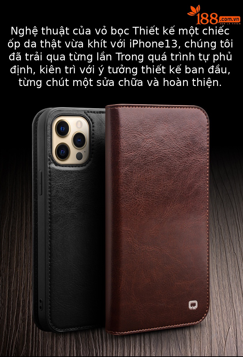 Ốp lưng da thật iPhone 13 Pro Max / 13 mini nắp gập bảo vệ toàn diện — IPhone13 pro max màu nâu cổ điển 6,7 inch, IPhone13 pro max màu đen cổ điển 6,7 inch, Màu nâu cổ điển iPhone13/pro 6,1 inch, IPhone13 6,1 inch/pro màu đen cổ điển chi tiết 5