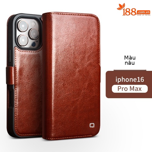 Ốp lưng da thật nắp lật từ tính chống rơi cho iPhone 16 Pro Max — IPhone16 Pro max Classic 103 Màu nâu sẫm, IPhone16 Pro max Classic 103 Đen, IPhone16 Pro Classic 103 Màu nâu sẫm, IPhone16 Pro Classic 103 Đen