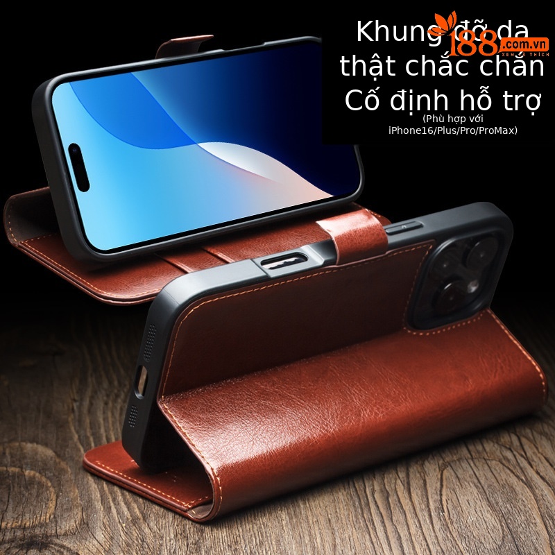 Ốp lưng da thật nắp lật từ tính chống rơi cho iPhone 16 Pro Max — IPhone16 Pro max Classic 103 Màu nâu sẫm, IPhone16 Pro max Classic 103 Đen, IPhone16 Pro Classic 103 Màu nâu sẫm, IPhone16 Pro Classic 103 Đen