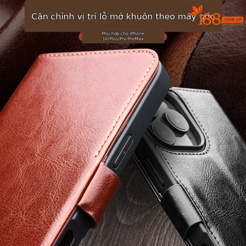 Ốp lưng da thật nắp lật từ tính chống rơi cho iPhone 16 Pro Max — IPhone16 Pro max Classic 103 Màu nâu sẫm, IPhone16 Pro max Classic 103 Đen, IPhone16 Pro Classic 103 Màu nâu sẫm, IPhone16 Pro Classic 103 Đen