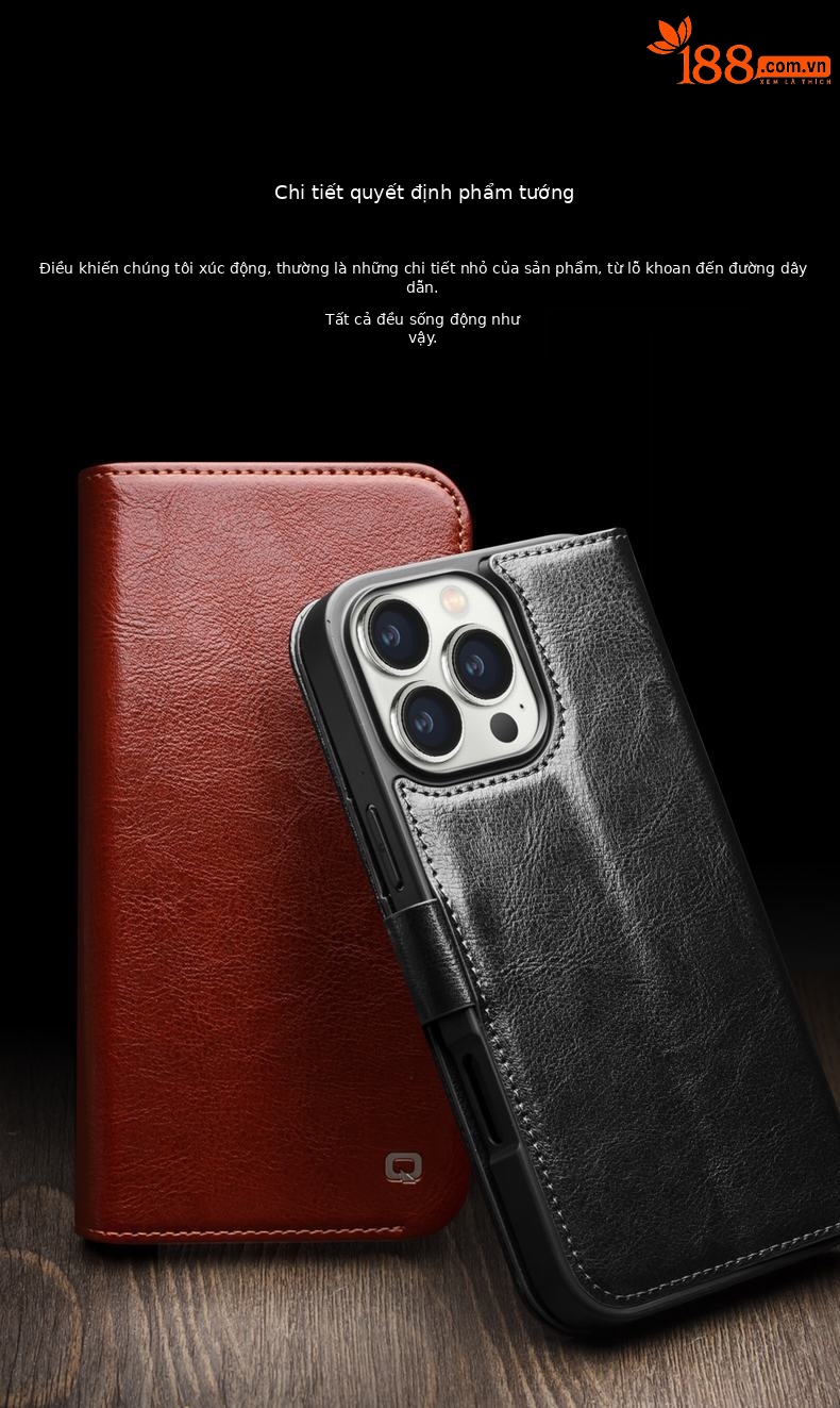 Ốp lưng da thật nắp lật từ tính chống rơi cho iPhone 16 Pro Max — IPhone16 Pro max Classic 103 Màu nâu sẫm, IPhone16 Pro max Classic 103 Đen, IPhone16 Pro Classic 103 Màu nâu sẫm, IPhone16 Pro Classic 103 Đen chi tiết 4