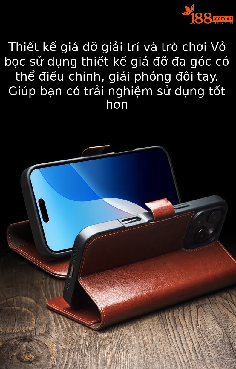 Ốp lưng da thật nắp lật từ tính chống rơi cho iPhone 16 Pro Max — IPhone16 Pro max Classic 103 Màu nâu sẫm, IPhone16 Pro max Classic 103 Đen, IPhone16 Pro Classic 103 Màu nâu sẫm, IPhone16 Pro Classic 103 Đen chi tiết 6