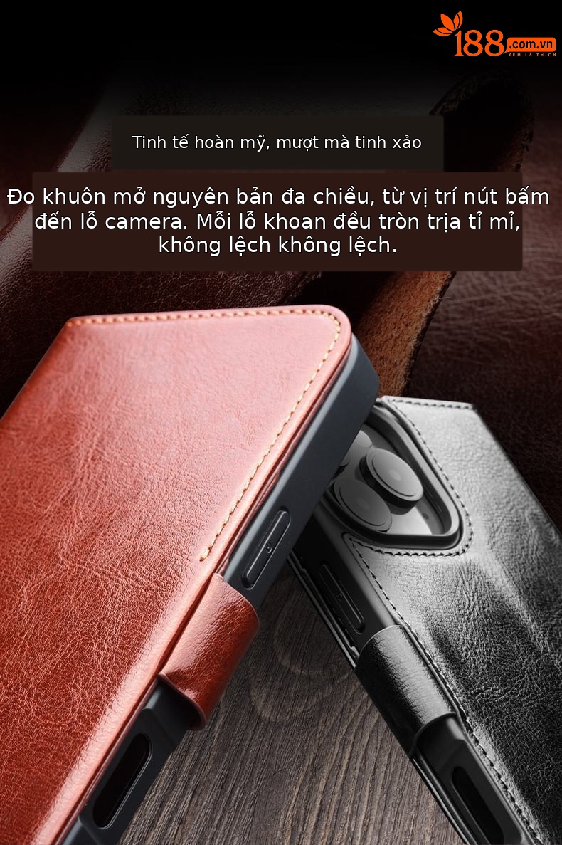 Ốp lưng da thật nắp lật từ tính chống rơi cho iPhone 16 Pro Max — IPhone16 Pro max Classic 103 Màu nâu sẫm, IPhone16 Pro max Classic 103 Đen, IPhone16 Pro Classic 103 Màu nâu sẫm, IPhone16 Pro Classic 103 Đen chi tiết 7