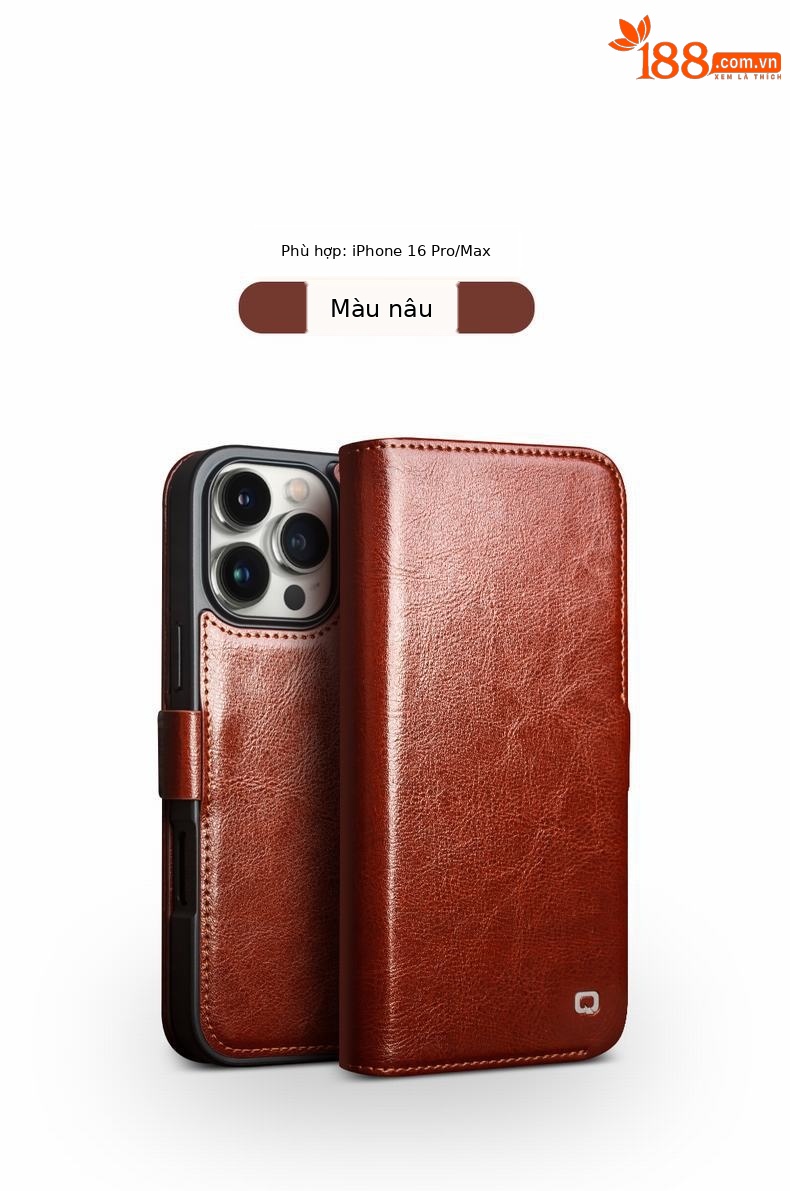 Ốp lưng da thật nắp lật từ tính chống rơi cho iPhone 16 Pro Max — IPhone16 Pro max Classic 103 Màu nâu sẫm, IPhone16 Pro max Classic 103 Đen, IPhone16 Pro Classic 103 Màu nâu sẫm, IPhone16 Pro Classic 103 Đen chi tiết 9
