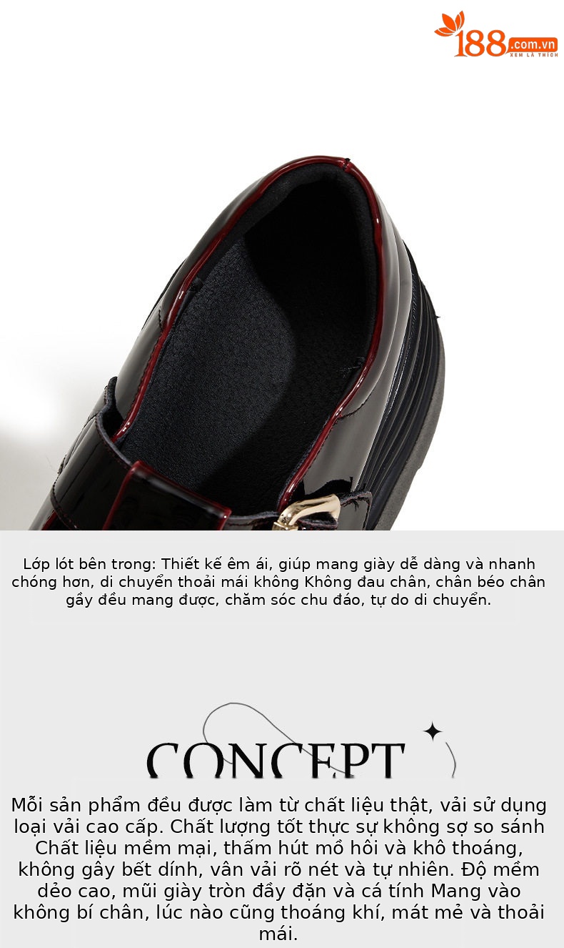 Giày loafer nữ mũi tròn gót cao 8 cm phong cách Anh — Đen, Đen đỏ chi tiết 8