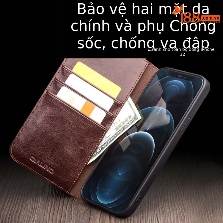 Ốp lưng da thật gập bảo vệ thẻ cho iPhone 12 Pro Max / 12 mini — IPhone12 mini 5,4 inch màu nâu cổ điển, IPhone12 mini 5,4 inch màu đen cổ điển, IPhone12 Pro 6,1 inch màu nâu cổ điển, IPhone12 Pro 6,1 inch màu đen cổ điển