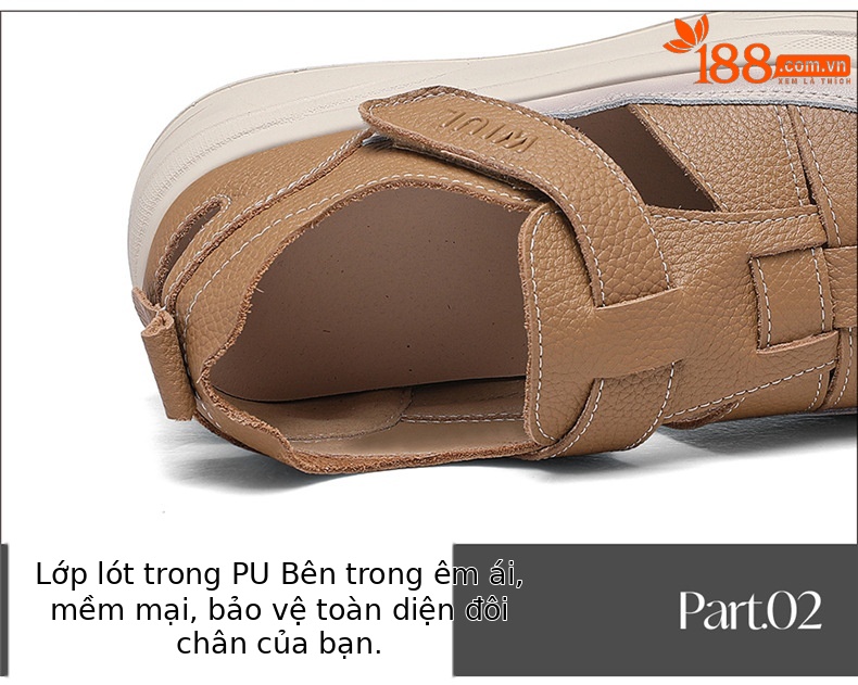 Sandal nữ đế dày da bò thật lỗ rỗng phong cách hở mũi mùa hè — 7111 kaki, 7111 màu be chi tiết 16
