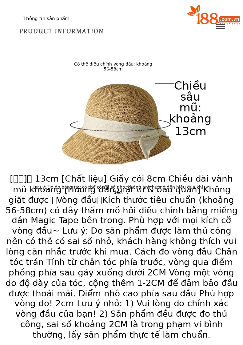 Mũ rơm nữ vành rộng chống nắng đi biển có nơ — Màu be chi tiết 3