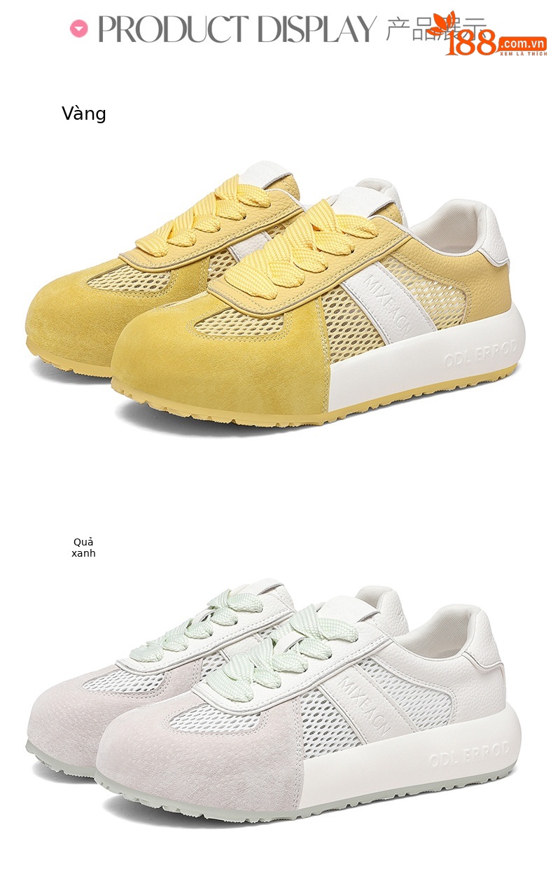 Giày sneaker nữ đế dày phối màu thời trang xuân hè 2026, lưới thoáng khí — 7115 Màu xanh lá cây, 7115 Màu vàng, 7115-1 Trái cây xanh, 7115 -1 Màu vàng chi tiết 18