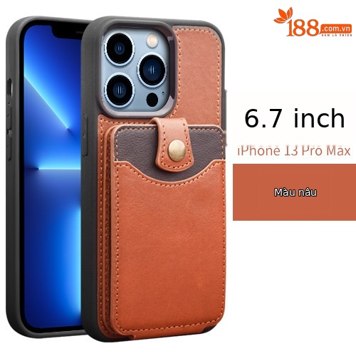 6.7inch iphone13 Pro max danh thiếp Crazy Horse nâu