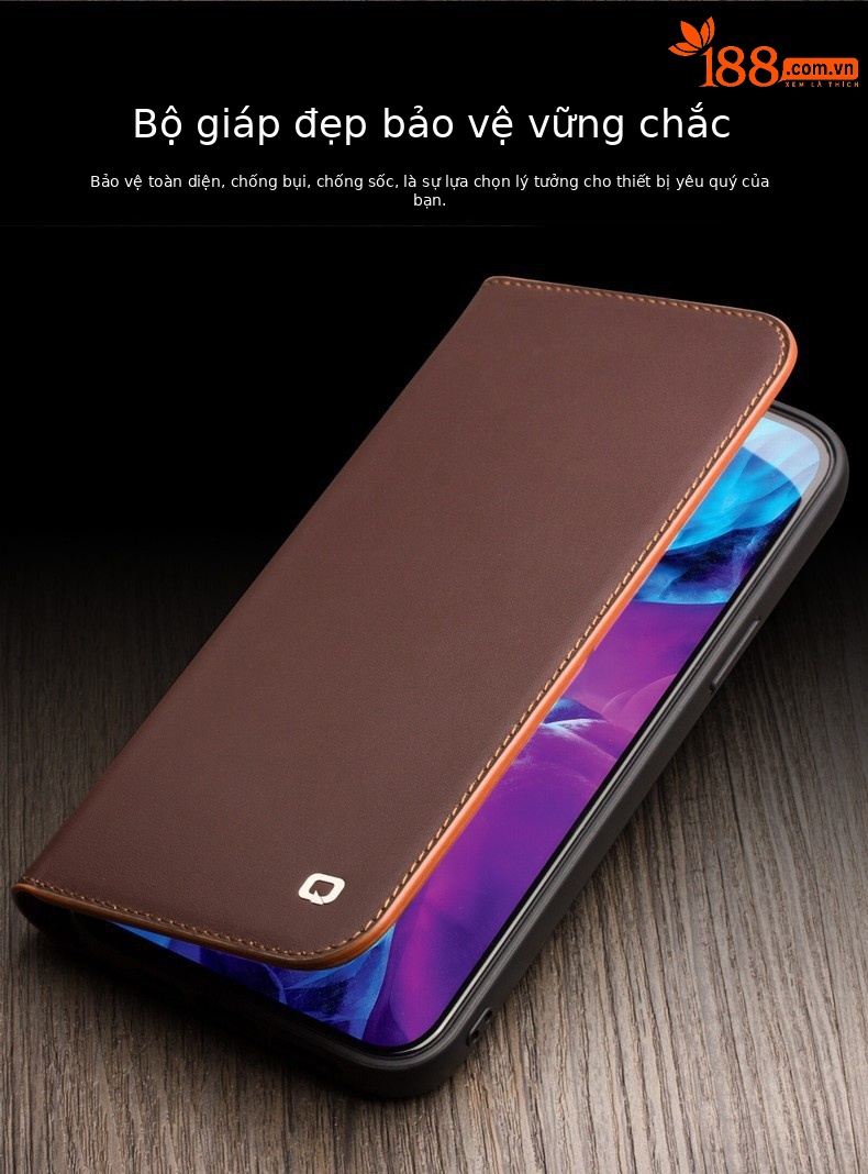 Ốp lưng da thật có giá đỡ nắp gập cho iPhone 13 Pro Max / 13 mini — IPhone13 pro max 6.7 inch màu đen cổ điển thế hệ thứ hai, IPhone13 pro max 6,7 inch màu đỏ hồng nhỏ cổ điển thế hệ thứ hai, 6.1 inch iPhone13/pro màu nâu cổ điển thế hệ thứ hai, IPhone13 6,1 inch/pro màu đen cổ điển thế hệ thứ hai chi tiết 5