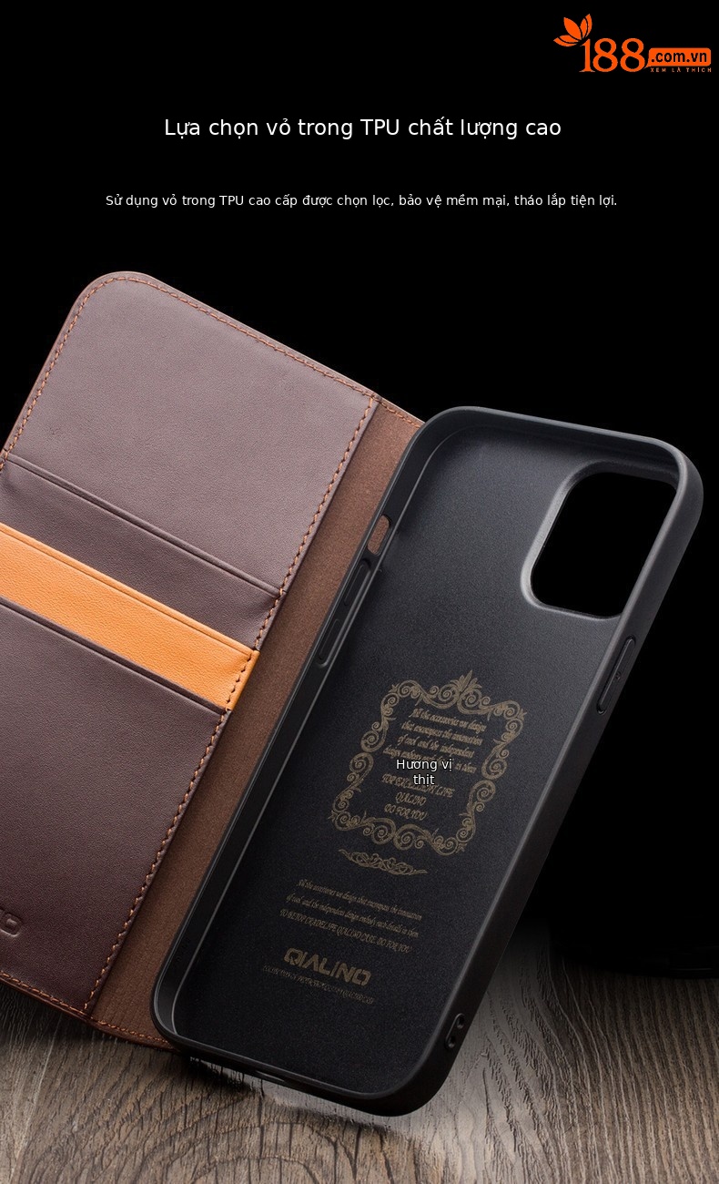 Ốp lưng da thật có giá đỡ nắp gập cho iPhone 13 Pro Max / 13 mini — IPhone13 pro max 6.7 inch màu đen cổ điển thế hệ thứ hai, IPhone13 pro max 6,7 inch màu đỏ hồng nhỏ cổ điển thế hệ thứ hai, 6.1 inch iPhone13/pro màu nâu cổ điển thế hệ thứ hai, IPhone13 6,1 inch/pro màu đen cổ điển thế hệ thứ hai chi tiết 9