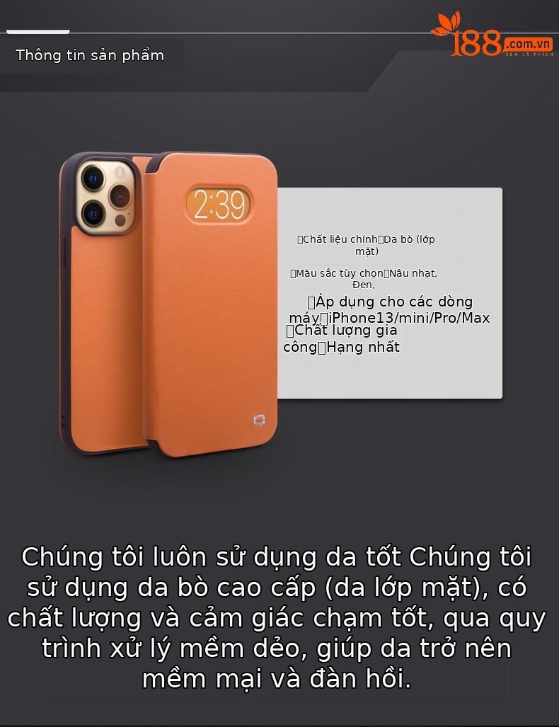 Ốp lưng da thật nắp gập chống sốc cho iPhone 13 Pro Max và 13 mini — IPhone13Pro max 6,7 inch nắp gập siêu mỏng màu nâu, Màu đen lật siêu mỏng iPhone13Pro max 6,7 inch, IPhone13Pro 6,1 inch nắp gập siêu mỏng màu nâu, IPhone13Pro 6,1 inch nắp gập siêu mỏng màu đen chi tiết 2