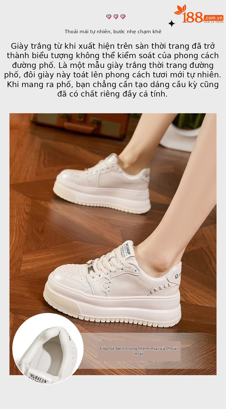 Giày sneaker nữ chunky đế dày trắng phong cách thể thao — Lông nguyên chất, Bạc chi tiết 5