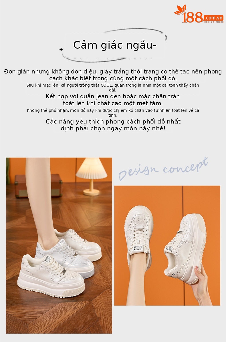 Giày sneaker nữ chunky đế dày trắng phong cách thể thao — Lông nguyên chất, Bạc chi tiết 4