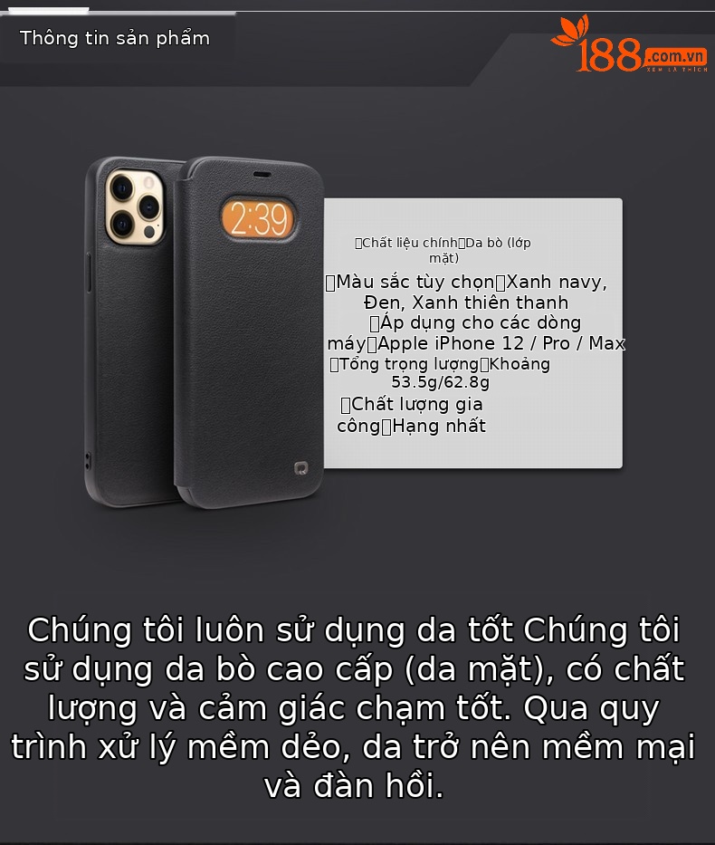 Ốp lưng da thật bảo vệ toàn bộ cho iPhone 12 Pro Max — IPhone 12 Pro Max 6,7 inch nắp gập siêu mỏng màu xanh nước biển, IPhone 12 Pro Max 6,7 inch nắp gập siêu mỏng màu đen, Iphone 12 Pro Max 6,7 inch nắp gập siêu mỏng màu xanh da trời, IPhone 12/12 Pro 6,1 inch nắp gập siêu mỏng màu đen chi tiết 2