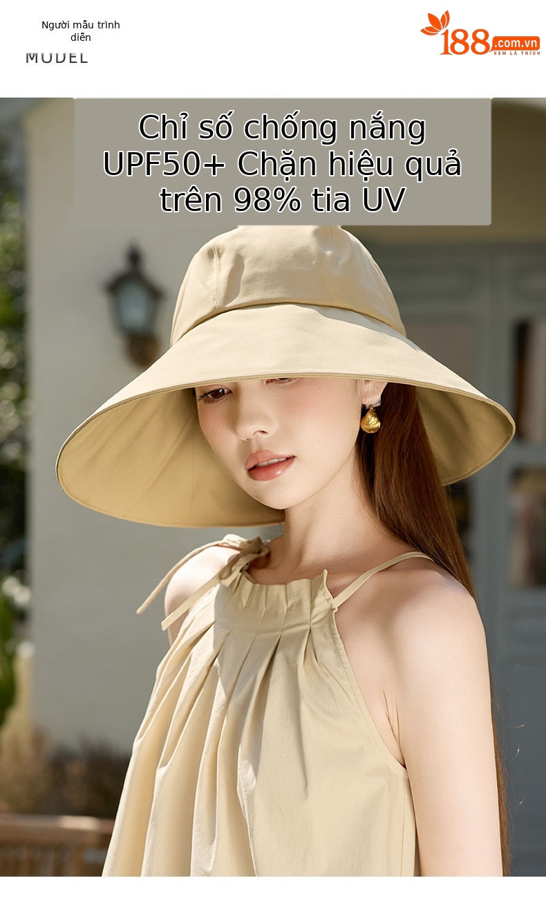 Nón chống nắng vành rộng phong cách Hàn Quốc che mặt tia UV — Màu đen chi tiết 6