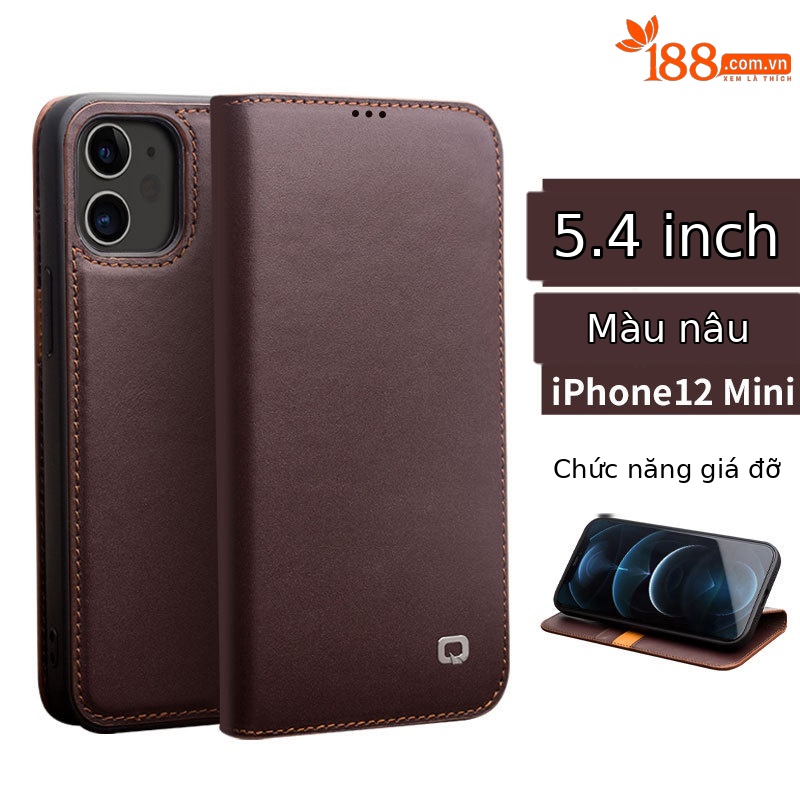 Ốp lưng da thật gập đứng cho iPhone 12 Pro Max / 12 mini – bảo vệ toàn diện, tích hợp giá đỡ — IPhone12 mini 5,4 inch màu nâu cổ điển thế hệ thứ hai, IPhone12 Pro 6,1 inch màu nâu cổ điển thế hệ thứ hai, IPhone12 6,1 inch màu nâu cổ điển thế hệ thứ hai, IPhone12 Pro Max 6,7 inch màu đen cổ điển thế hệ thứ hai