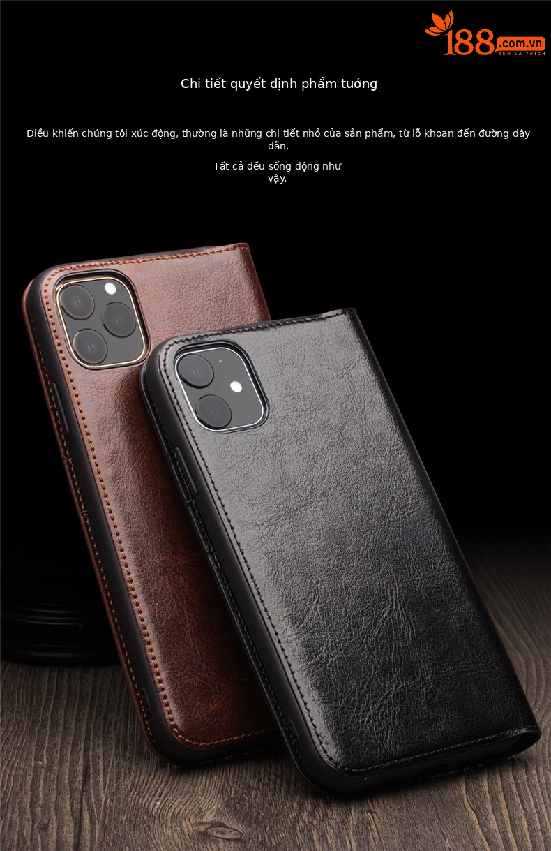 Ốp lưng da thật iPhone 11 Pro Max – Bao da doanh nhân sang trọng — IPhone 11 6,1 inch màu đen cổ điển, IPhone 11 màu nâu cổ điển 6,1 inch, IPhone 11 Pro 5,8 inch màu đen cổ điển, IPhone 11 Pro 5,8 inch màu nâu cổ điển chi tiết 4