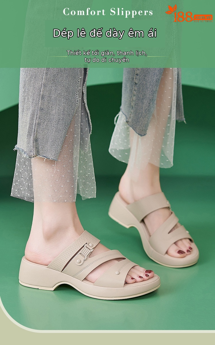 Dép sandal nữ quai chữ V đế xuồng đi biển chống trượt cỡ lớn V222-2 — Màu đen, Màu xanh lá, Màu mơ chi tiết 1