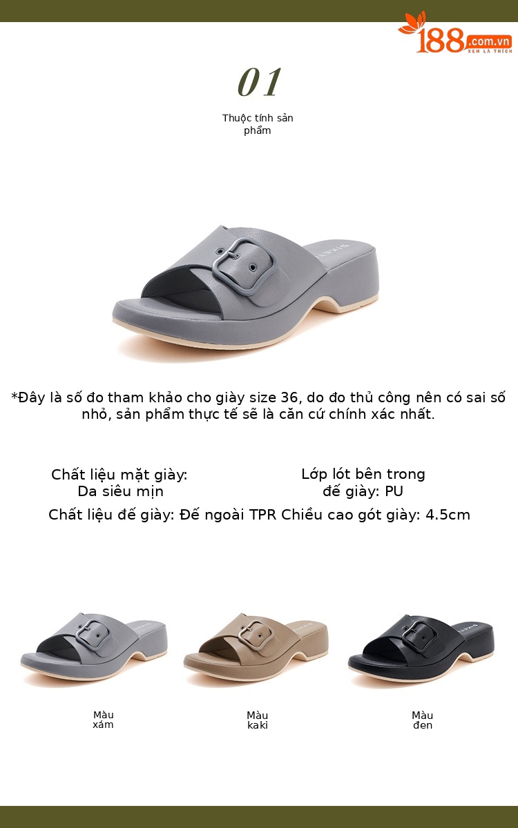 Dép sandal nữ quai kim loại đế xuồng chống trượt đi biển mùa hè 2025 — Màu đen, Màu xám, Màu kaki chi tiết 2