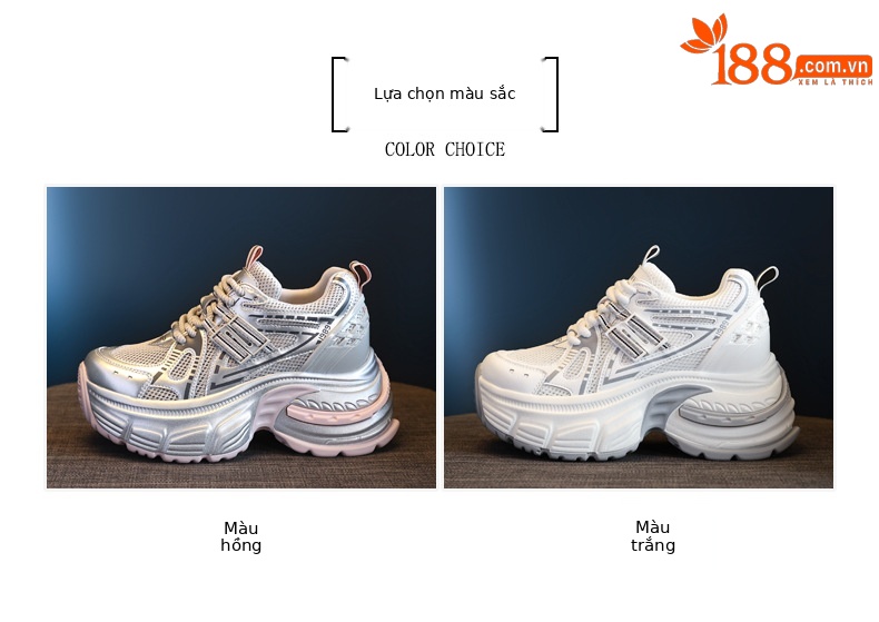 Giày sneaker chunky nữ đế dày tăng chiều cao lưới thoáng khí — Màu hồng chi tiết 1