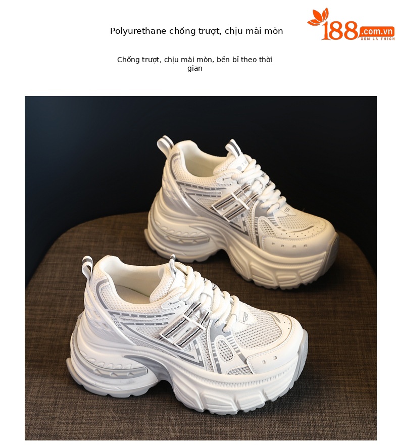 Giày sneaker chunky nữ đế dày tăng chiều cao lưới thoáng khí — Màu hồng chi tiết 9
