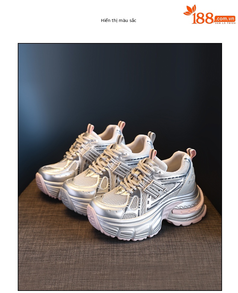 Giày sneaker chunky nữ đế dày tăng chiều cao lưới thoáng khí — Màu hồng chi tiết 16