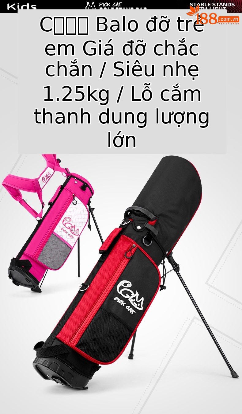 Túi đựng gậy golf trẻ em PGM Pick Cat dây đeo hai vai, nhẹ, có chân đế — QB052-Đen đỏ [* 3-8 tuổi nhỏ/giá đỡ ổn định/trọng lượng nhẹ 1,25 kg] QB052, QB052-Đen đỏ [* Lớn 9-12 tuổi/Giá đỡ ổn định/nhẹ 1,47 kg] QB052, QB052-hồng trắng [* 3-8 tuổi nhỏ/giá đỡ ổn định/trọng lượng nhẹ 1,25 kg] QB052, QB052-hồng trắng [* 9-12 tuổi lớn/giá đỡ ổn định/nhẹ 1,47 kg] QB052 chi tiết 3