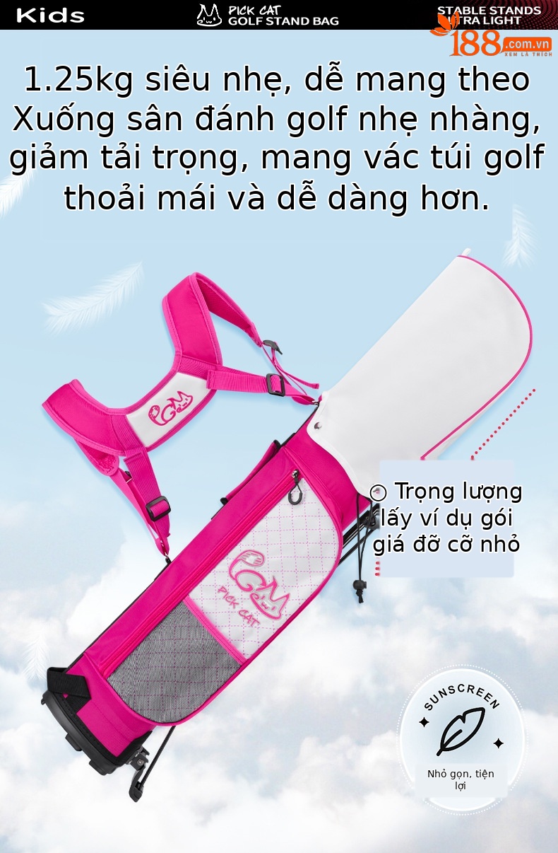 Túi đựng gậy golf trẻ em PGM Pick Cat dây đeo hai vai, nhẹ, có chân đế — QB052-Đen đỏ [* 3-8 tuổi nhỏ/giá đỡ ổn định/trọng lượng nhẹ 1,25 kg] QB052, QB052-Đen đỏ [* Lớn 9-12 tuổi/Giá đỡ ổn định/nhẹ 1,47 kg] QB052, QB052-hồng trắng [* 3-8 tuổi nhỏ/giá đỡ ổn định/trọng lượng nhẹ 1,25 kg] QB052, QB052-hồng trắng [* 9-12 tuổi lớn/giá đỡ ổn định/nhẹ 1,47 kg] QB052 chi tiết 4