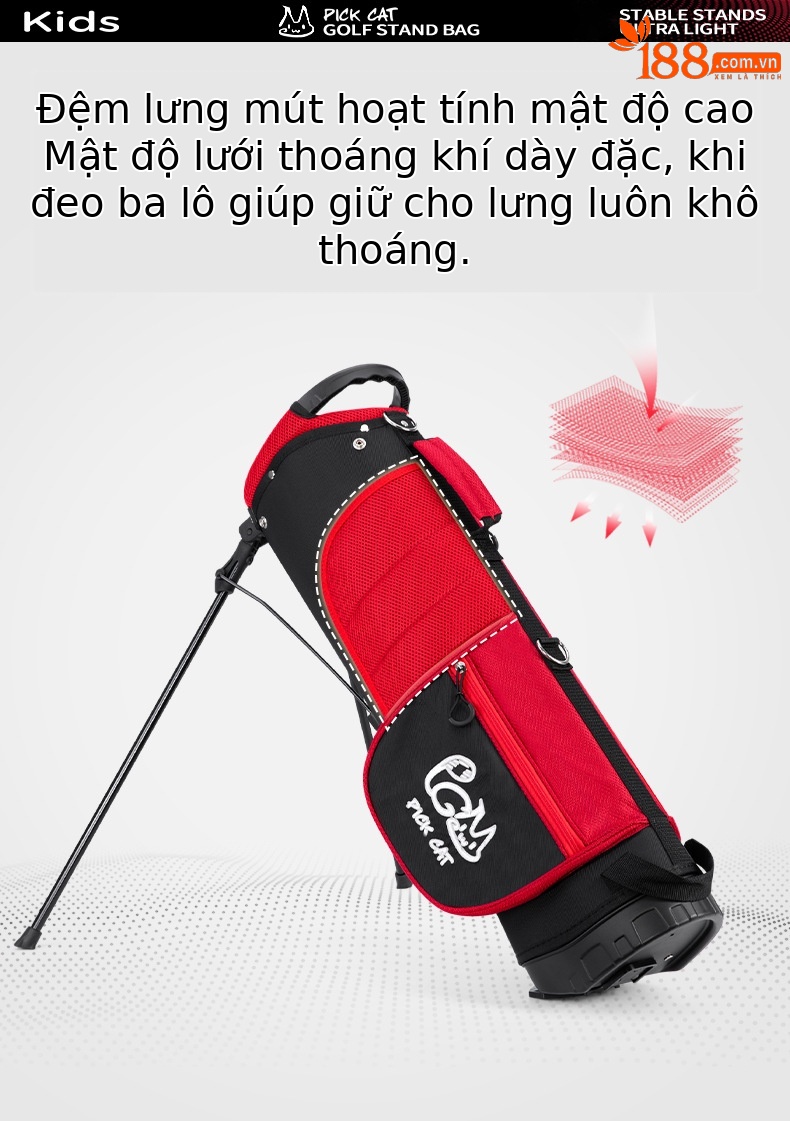 Túi đựng gậy golf trẻ em PGM Pick Cat dây đeo hai vai, nhẹ, có chân đế — QB052-Đen đỏ [* 3-8 tuổi nhỏ/giá đỡ ổn định/trọng lượng nhẹ 1,25 kg] QB052, QB052-Đen đỏ [* Lớn 9-12 tuổi/Giá đỡ ổn định/nhẹ 1,47 kg] QB052, QB052-hồng trắng [* 3-8 tuổi nhỏ/giá đỡ ổn định/trọng lượng nhẹ 1,25 kg] QB052, QB052-hồng trắng [* 9-12 tuổi lớn/giá đỡ ổn định/nhẹ 1,47 kg] QB052 chi tiết 6