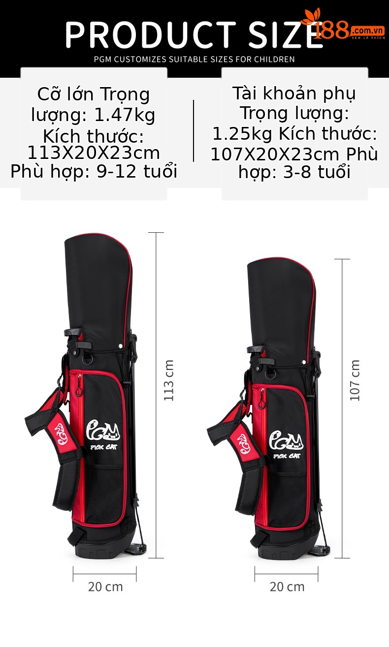 Túi đựng gậy golf trẻ em PGM Pick Cat dây đeo hai vai, nhẹ, có chân đế — QB052-Đen đỏ [* 3-8 tuổi nhỏ/giá đỡ ổn định/trọng lượng nhẹ 1,25 kg] QB052, QB052-Đen đỏ [* Lớn 9-12 tuổi/Giá đỡ ổn định/nhẹ 1,47 kg] QB052, QB052-hồng trắng [* 3-8 tuổi nhỏ/giá đỡ ổn định/trọng lượng nhẹ 1,25 kg] QB052, QB052-hồng trắng [* 9-12 tuổi lớn/giá đỡ ổn định/nhẹ 1,47 kg] QB052 chi tiết 9