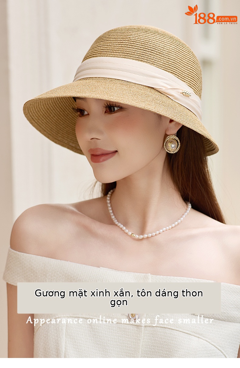Mũ rơm nữ vành rộng chống nắng phong cách Pháp cổ điển — Màu đen chi tiết 1