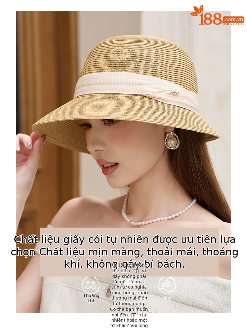 Mũ rơm nữ vành rộng chống nắng phong cách Pháp cổ điển — Màu đen chi tiết 2