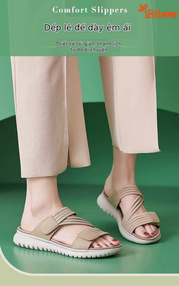 Dép sandal nữ xỏ ngón đế bệt thể thao co giãn cỡ lớn — Màu đen, Màu xanh lam, Màu mơ chi tiết 1
