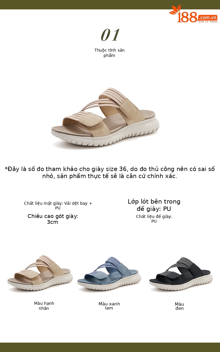 Dép sandal nữ xỏ ngón đế bệt thể thao co giãn cỡ lớn — Màu đen, Màu xanh lam, Màu mơ chi tiết 2