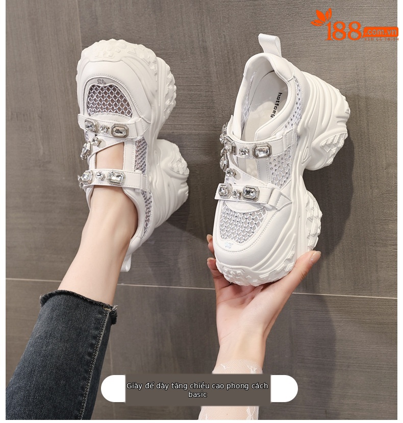 Giày sneaker nữ đế dày lưới thoáng khí phong cách thể thao — Màu trắng chi tiết 1