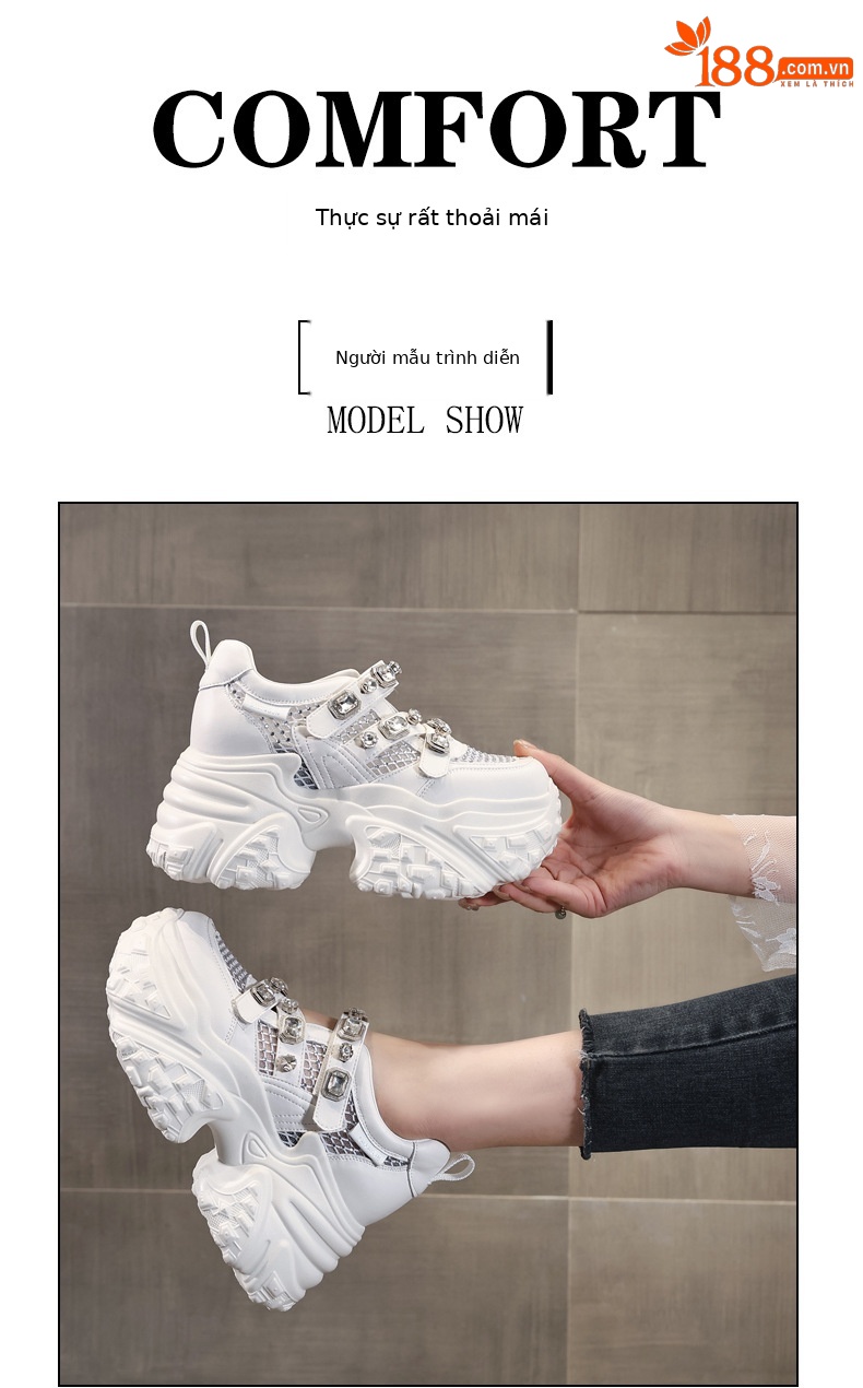 Giày sneaker nữ đế dày lưới thoáng khí phong cách thể thao — Màu trắng chi tiết 11