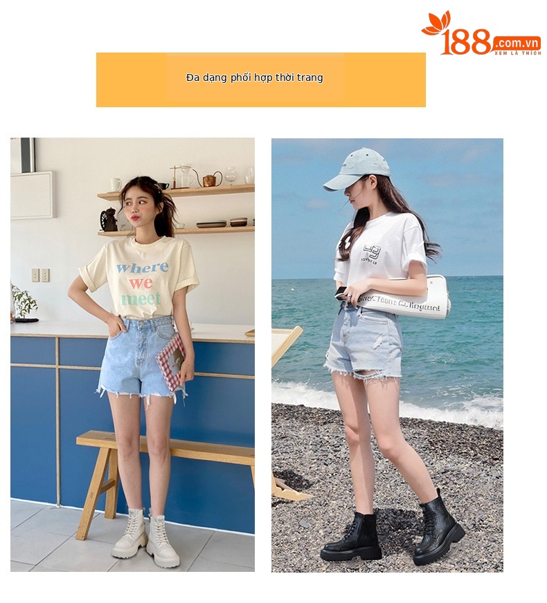 Boot Martin nữ da đục lỗ cổ ngắn phong cách Anh thời trang đa năng — M2823 màu trắng, M2823 màu đen, M2823 màu be chi tiết 6