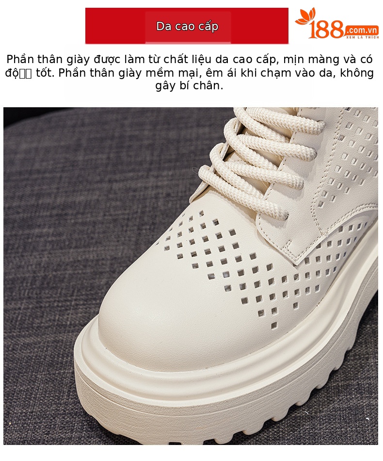 Boot Martin nữ da đục lỗ cổ ngắn phong cách Anh thời trang đa năng — M2823 màu trắng, M2823 màu đen, M2823 màu be chi tiết 7