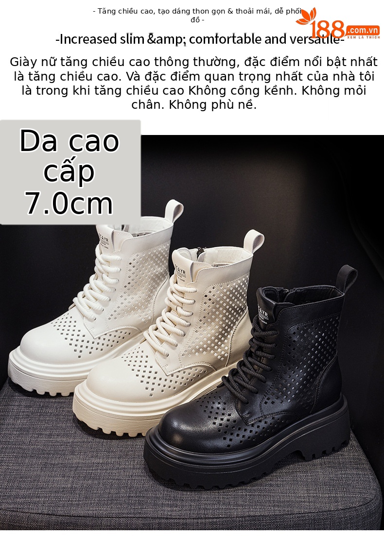 Boot Martin nữ da đục lỗ cổ ngắn phong cách Anh thời trang đa năng — M2823 màu trắng, M2823 màu đen, M2823 màu be chi tiết 2