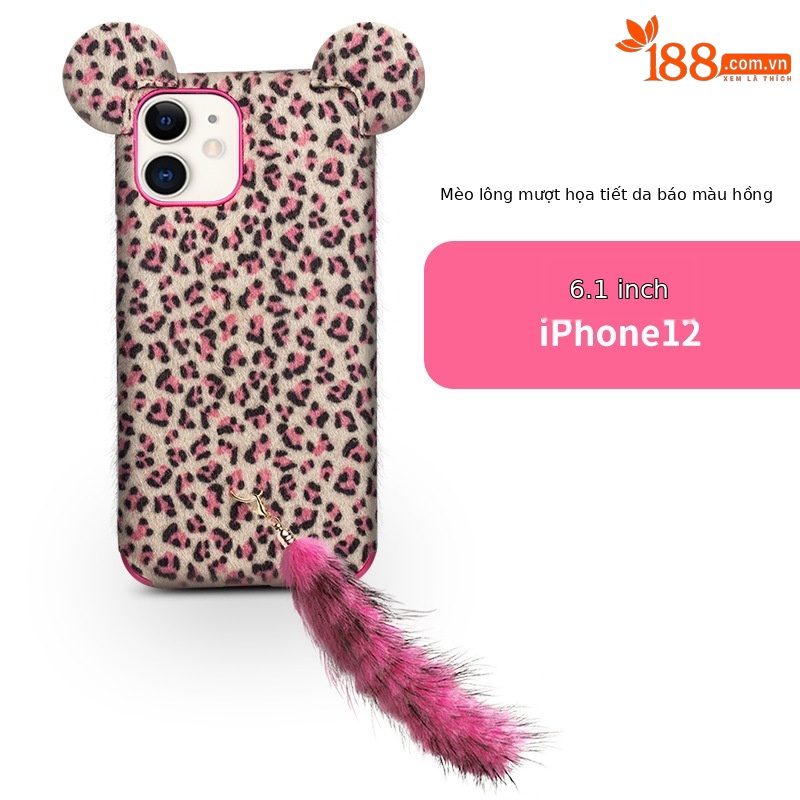 6.1 inch iphone12 lông báo mèo đỏ hồng